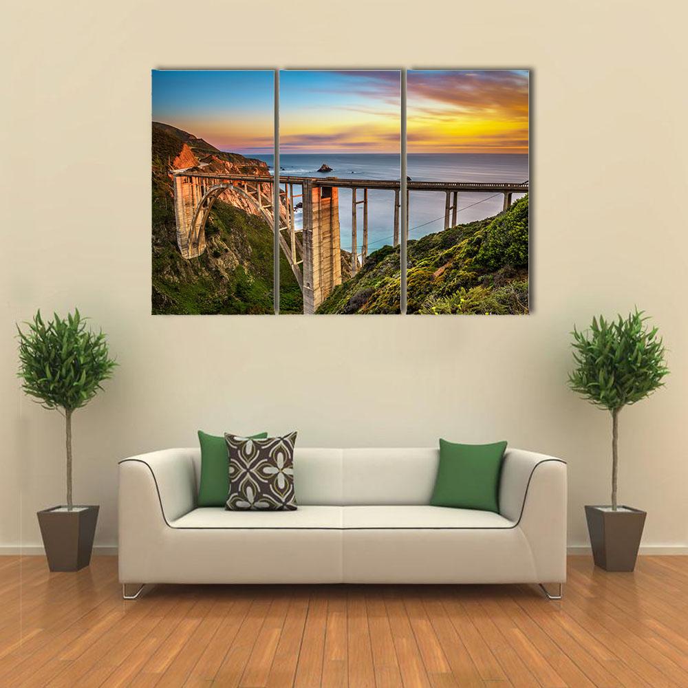 Bixby Bridge &amp; Pacific Coast Canvas Wall Art-3 Horizontal-Gallery Wrap-25" x 16"-Tiaracle