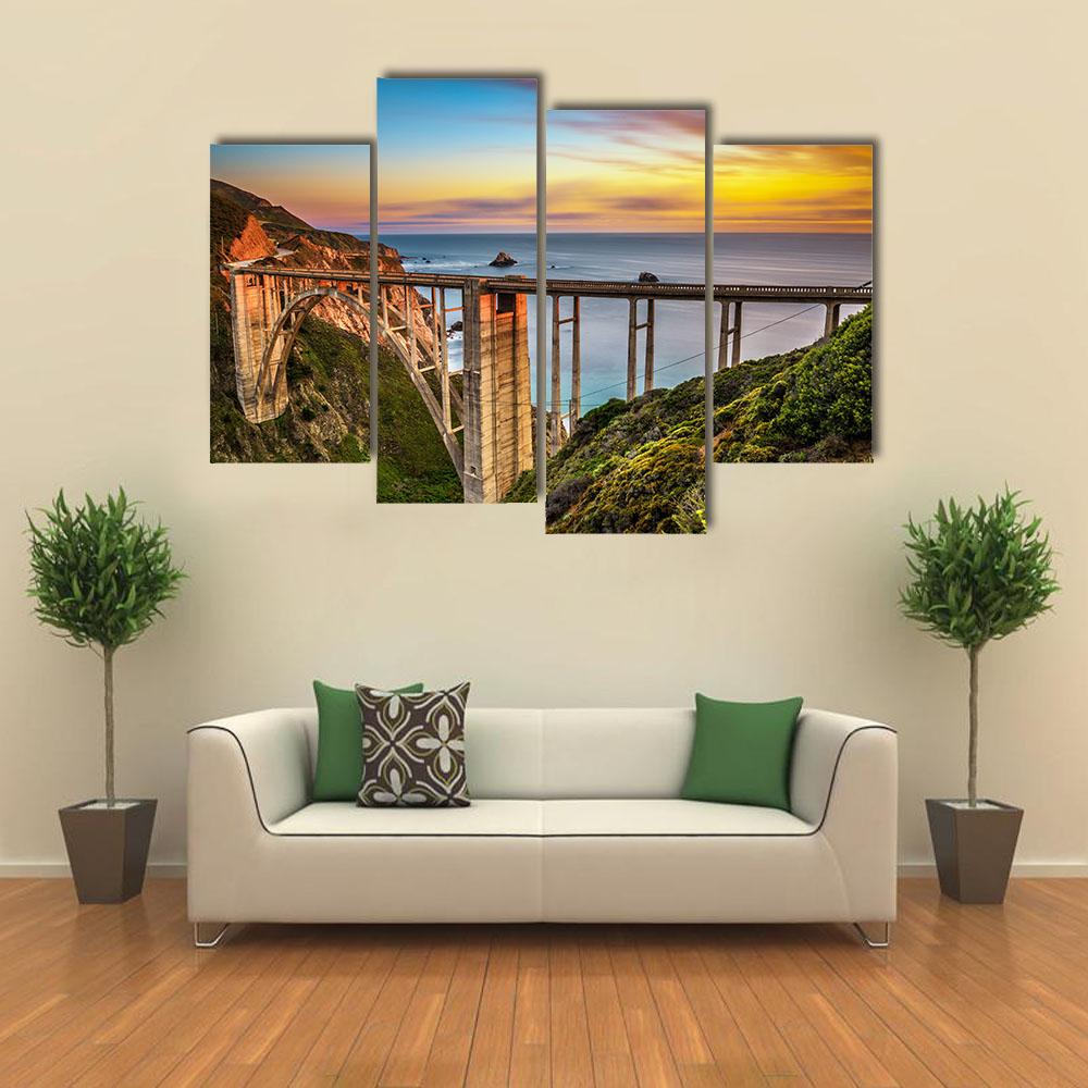 Bixby Bridge &amp; Pacific Coast Canvas Wall Art-4 Pop-Gallery Wrap-34" x 20"-Tiaracle