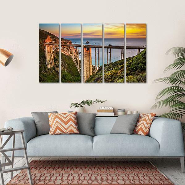 Bixby Bridge &amp; Pacific Coast Canvas Wall Art-5 Horizontal-Gallery Wrap-22" x 12"-Tiaracle