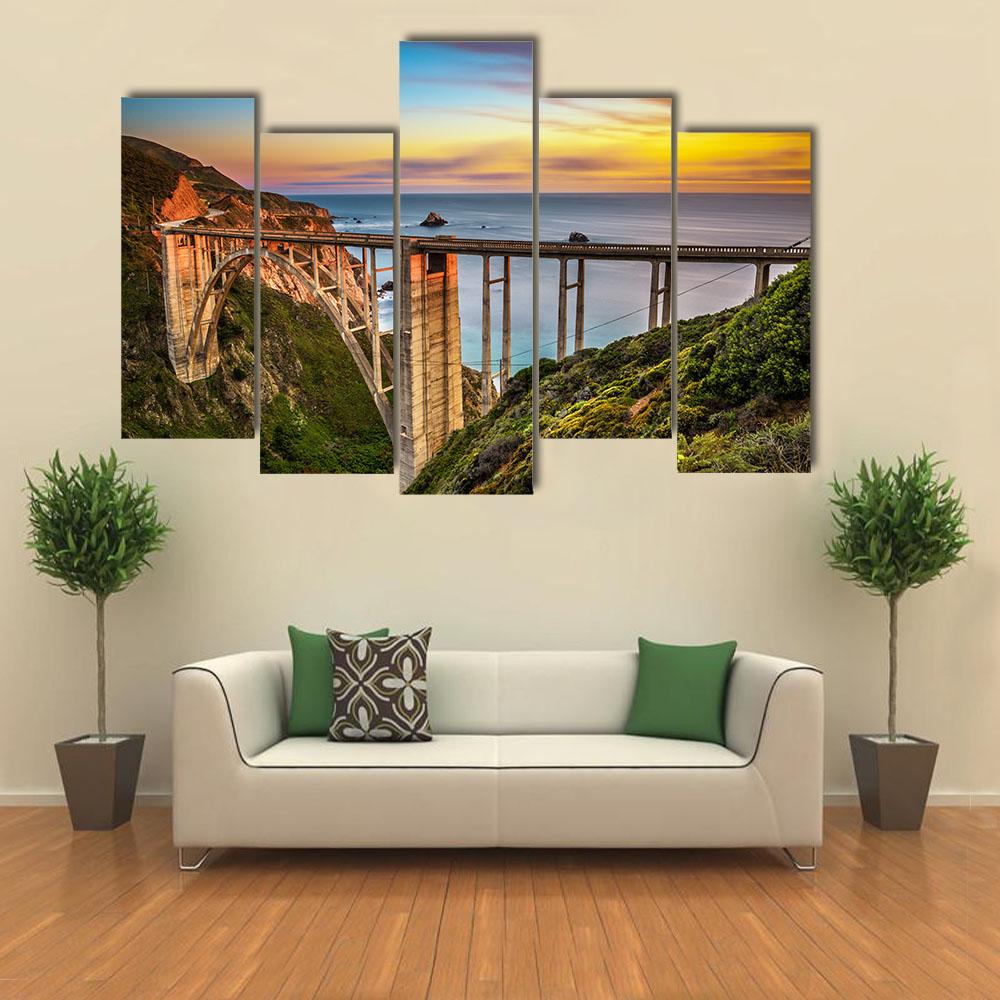 Bixby Bridge &amp; Pacific Coast Canvas Wall Art-5 Pop-Gallery Wrap-32" x 21"-Tiaracle