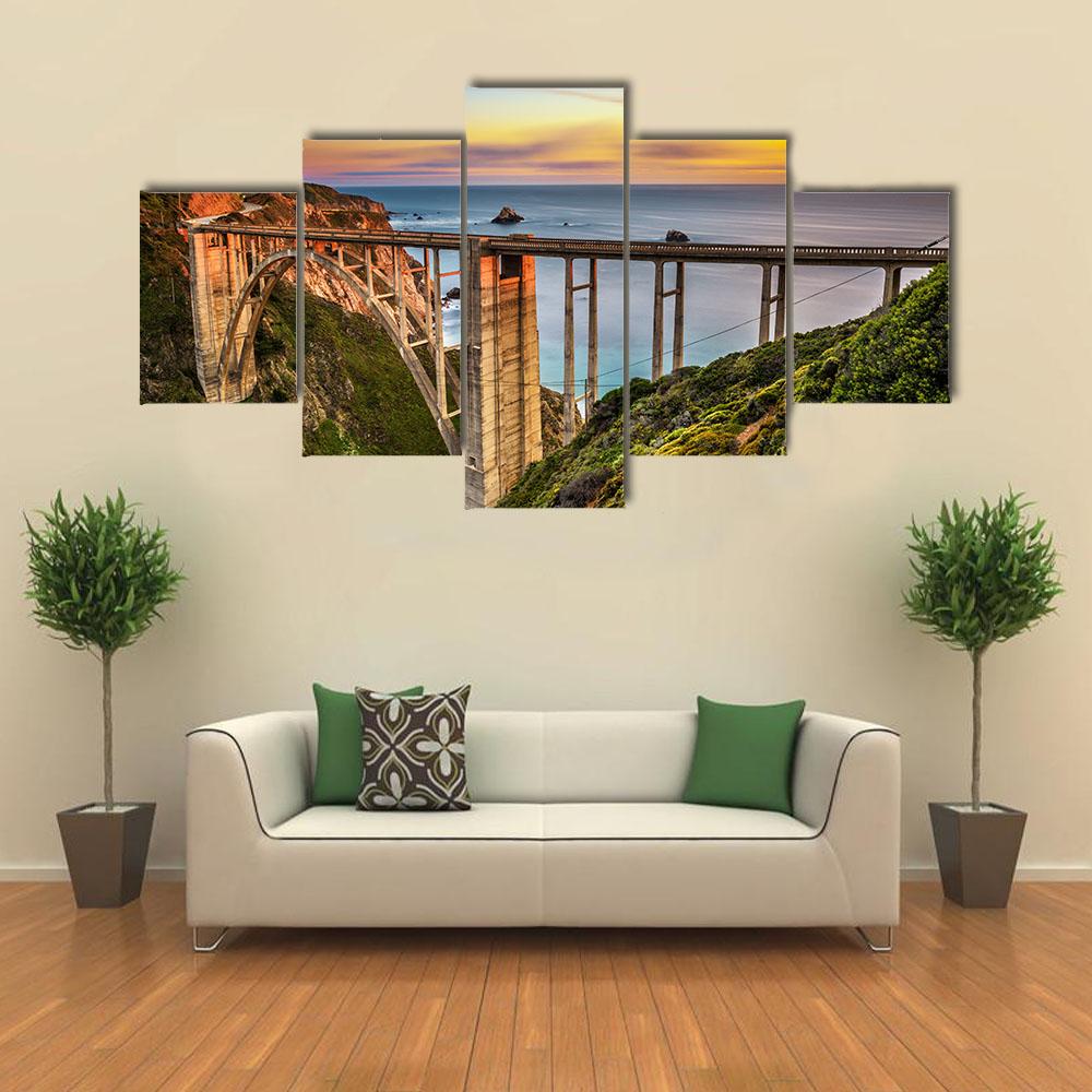 Bixby Bridge &amp; Pacific Coast Canvas Wall Art-5 Star-Gallery Wrap-42" x 21"-Tiaracle