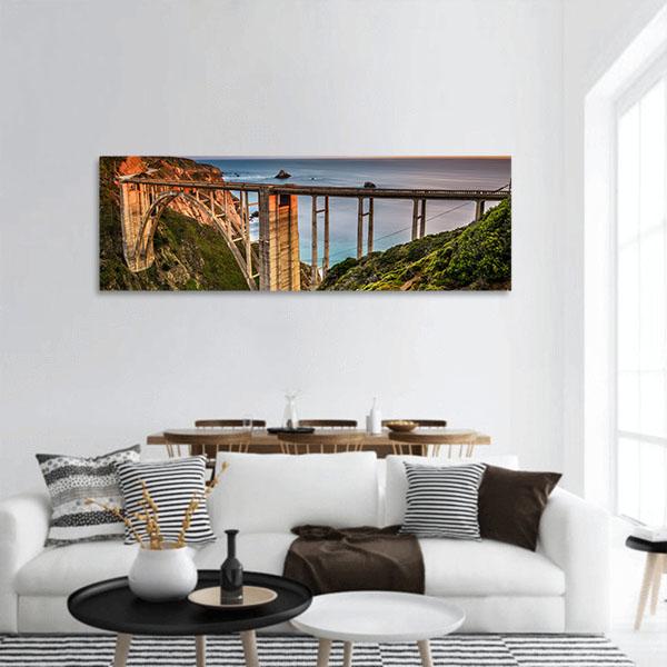 Bixby Bridge &amp; Pacific Coast Panoramic Canvas Wall Art-1 Piece-36" x 12"-Tiaracle
