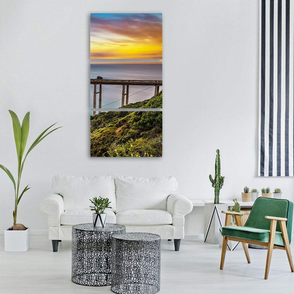 Bixby Bridge &amp; Pacific Coast Vertical Canvas Wall Art-3 Vertical-Gallery Wrap-12" x 25"-Tiaracle