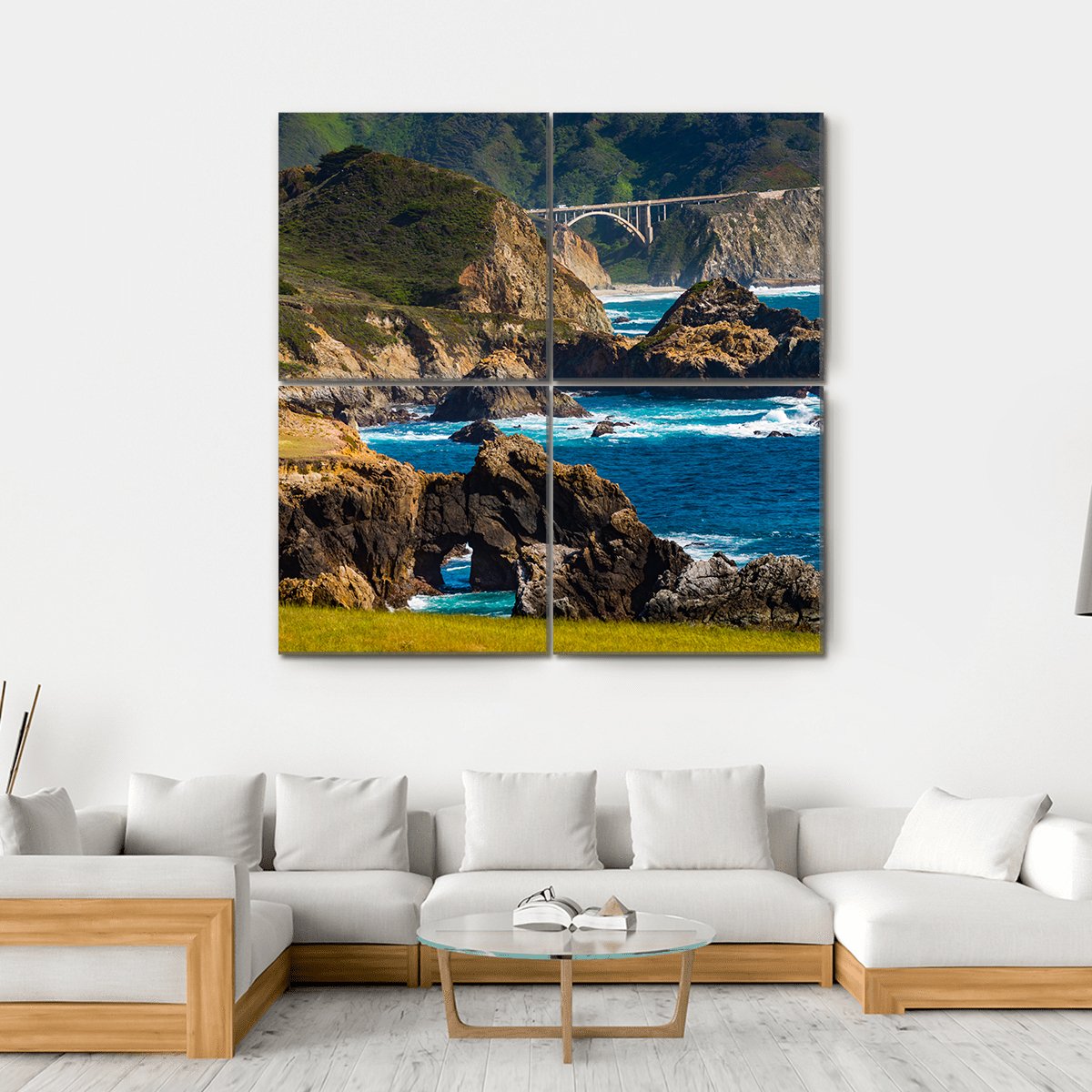 Bixby Creek Bridge Canvas Wall Art-4 Square-Gallery Wrap-17" x 17"-Tiaracle