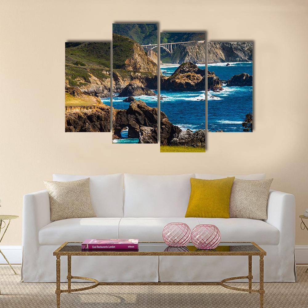 Bixby Creek Bridge Canvas Wall Art-4 Pop-Gallery Wrap-50" x 32"-Tiaracle