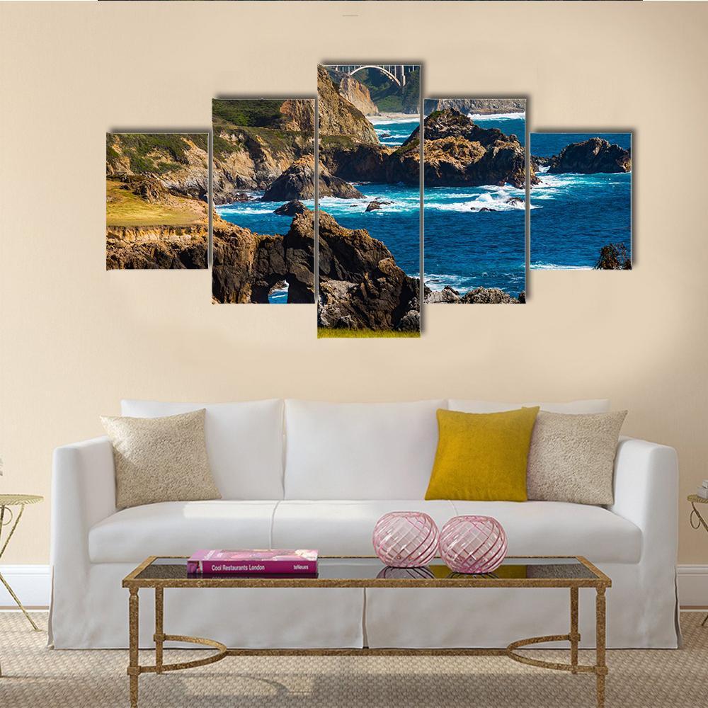 Bixby Creek Bridge Canvas Wall Art-5 Star-Gallery Wrap-62" x 32"-Tiaracle