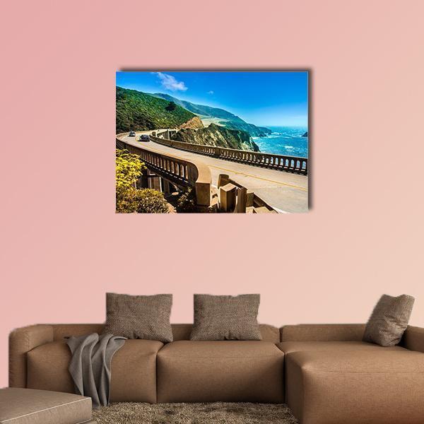 Bixby Creek Bridge On Highway Canvas Wall Art-1 Piece-Gallery Wrap-48" x 32"-Tiaracle