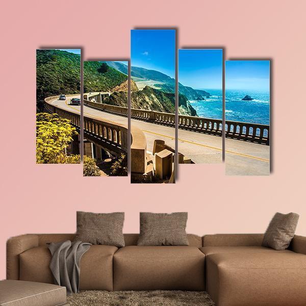 Bixby Creek Bridge On Highway Canvas Wall Art-5 Pop-Gallery Wrap-47" x 32"-Tiaracle