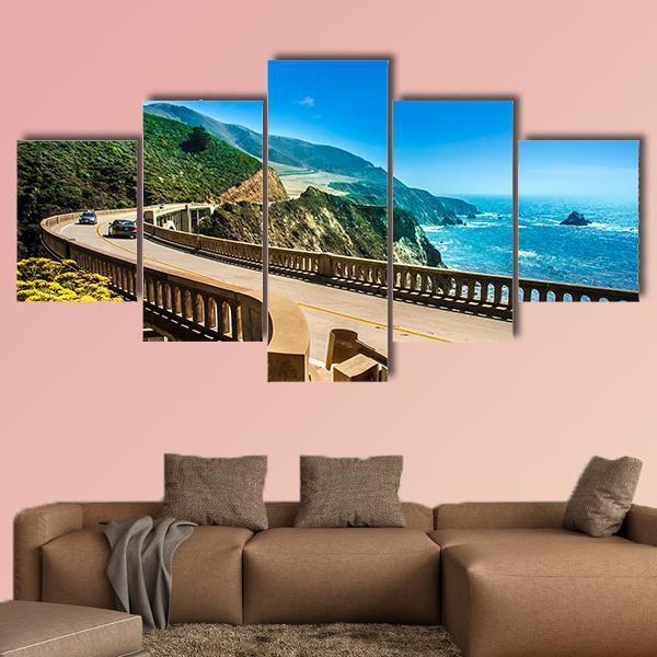 Bixby Creek Bridge On Highway Canvas Wall Art-5 Star-Gallery Wrap-62" x 32"-Tiaracle