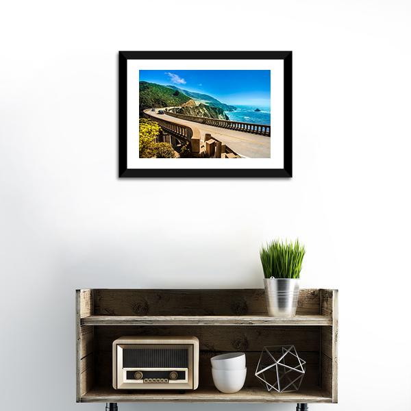 Bixby Creek Bridge On Highway Canvas Wall Art-1 Piece-Framed Print-20" x 16"-Tiaracle