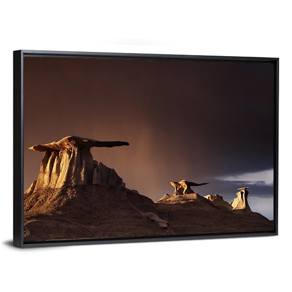 Bizarre Rock In Bisti Badlands Canvas Wall Art-3 Horizontal-Gallery Wrap-25" x 16"-Tiaracle