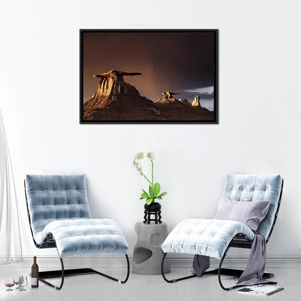 Bizarre Rock In Bisti Badlands Canvas Wall Art-3 Horizontal-Gallery Wrap-25" x 16"-Tiaracle