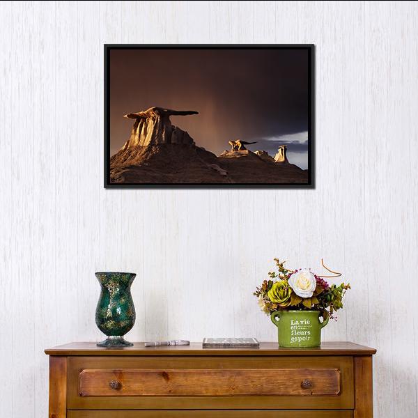 Bizarre Rock In Bisti Badlands Canvas Wall Art-1 Piece-Floating Frame-24" x 16"-Tiaracle
