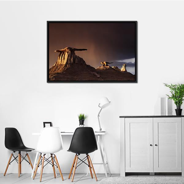 Bizarre Rock In Bisti Badlands Canvas Wall Art-3 Horizontal-Gallery Wrap-25" x 16"-Tiaracle