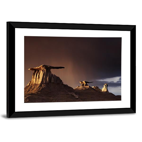 Bizarre Rock In Bisti Badlands Canvas Wall Art-3 Horizontal-Gallery Wrap-25" x 16"-Tiaracle