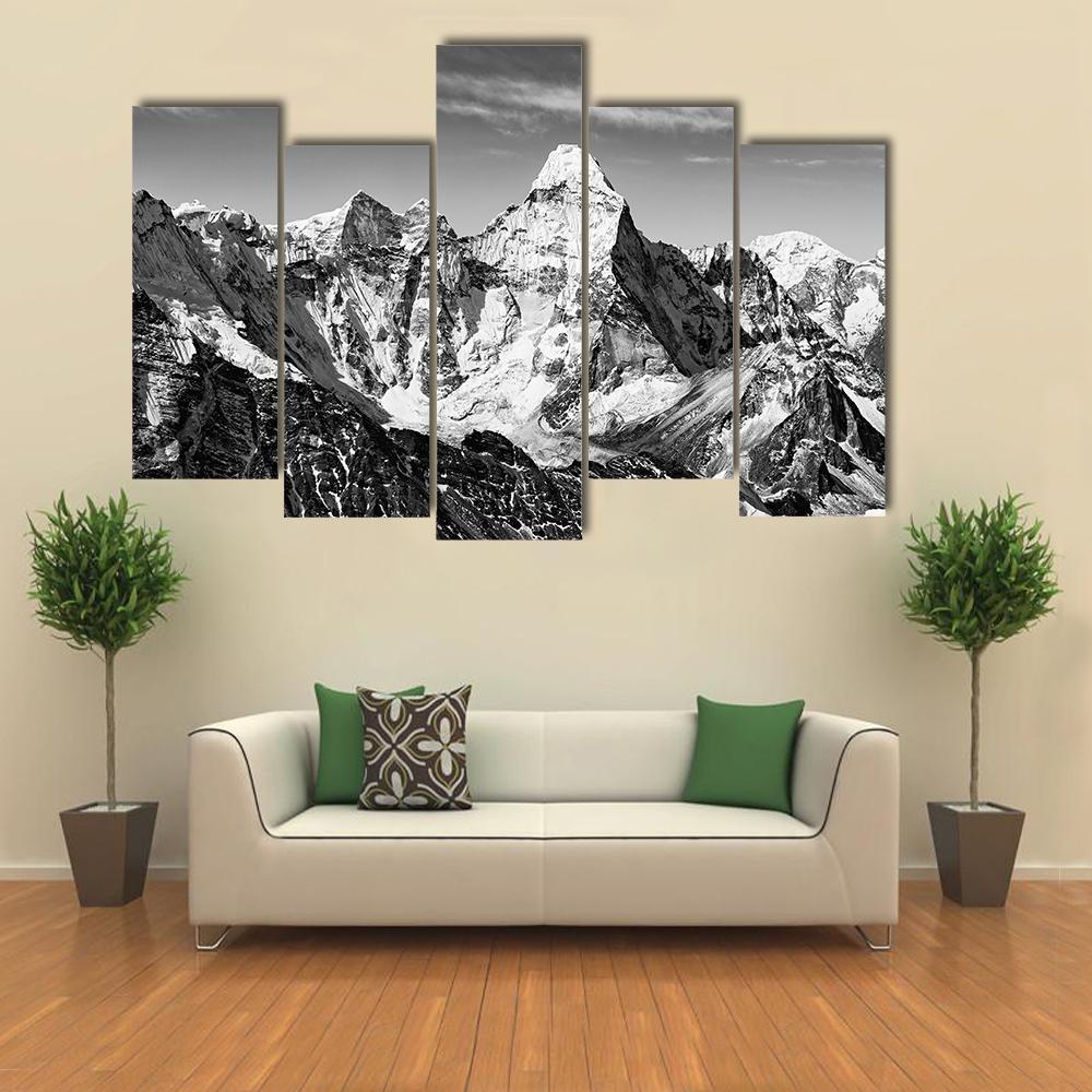 Black & White Ama Dablam Canvas Wall Art-5 Pop-Gallery Wrap-47" x 32"-Tiaracle