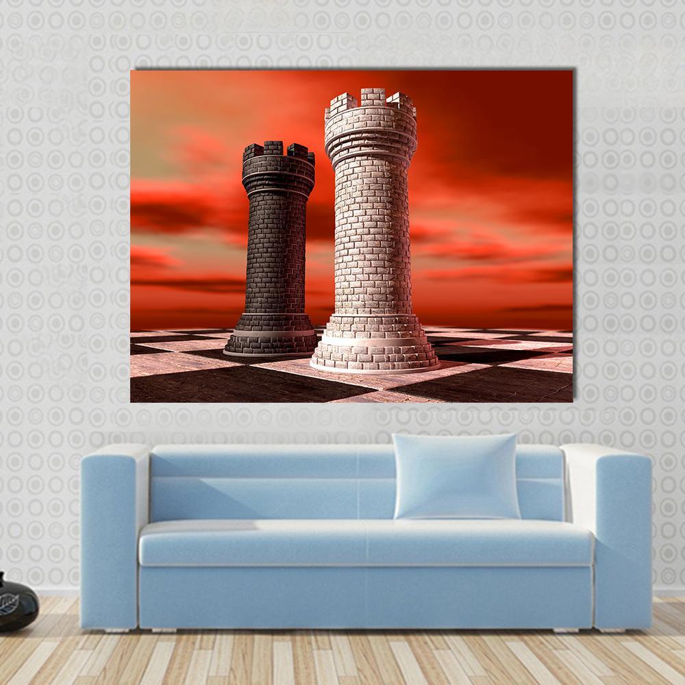 Black &amp; White Castle Chess Piece Canvas Wall Art-1 Piece-Gallery Wrap-48" x 32"-Tiaracle