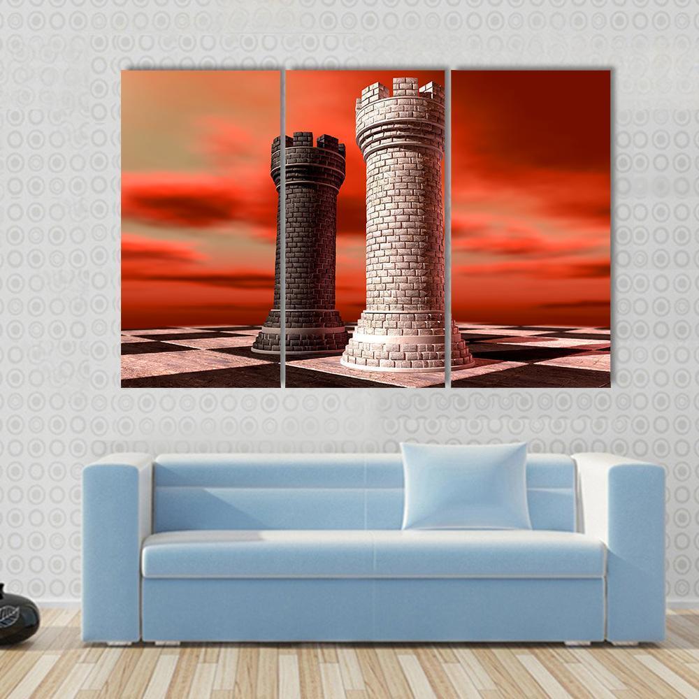Black & White Castle Chess Piece Canvas Wall Art-1 Piece-Gallery Wrap-48" x 32"-Tiaracle