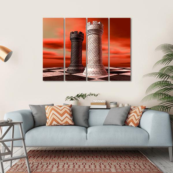 Black & White Castle Chess Piece Canvas Wall Art-4 Horizontal-Gallery Wrap-34" x 24"-Tiaracle