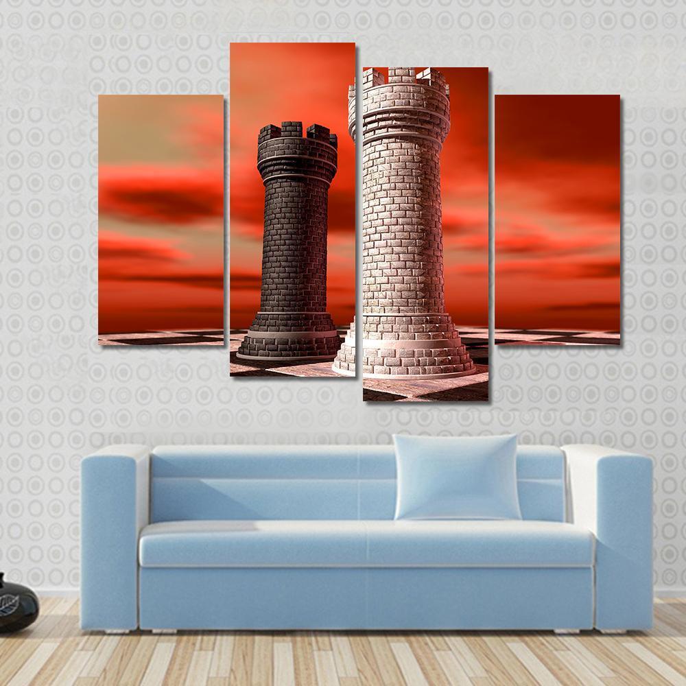 Black &amp; White Castle Chess Piece Canvas Wall Art-4 Pop-Gallery Wrap-50&quot; x 32&quot;-Tiaracle