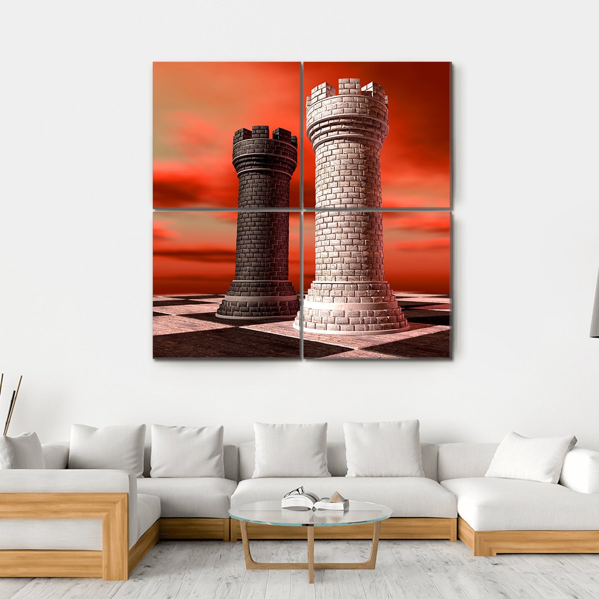 Black &amp; White Castle Chess Piece Canvas Wall Art-4 Square-Gallery Wrap-17" x 17"-Tiaracle