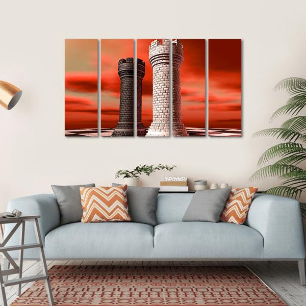 Black &amp; White Castle Chess Piece Canvas Wall Art-5 Horizontal-Gallery Wrap-22" x 12"-Tiaracle