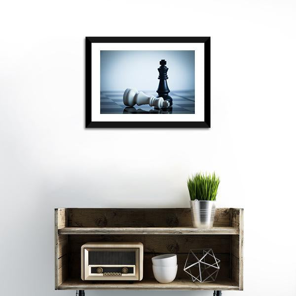Black &amp; White Chess Canvas Wall Art in black and white, framed print, product view on a white background