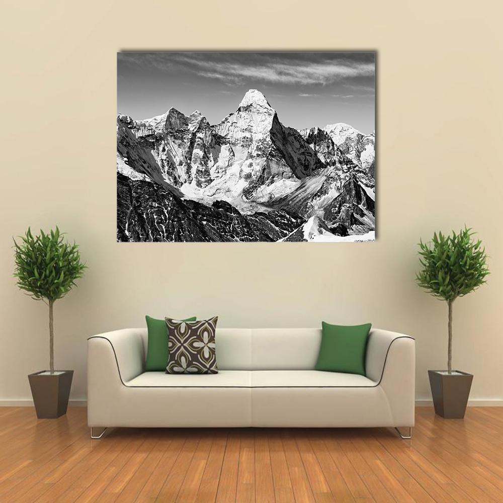 Black &amp; White Ama Dablam Canvas Wall Art-1 Piece-Gallery Wrap-36" x 24"-Tiaracle