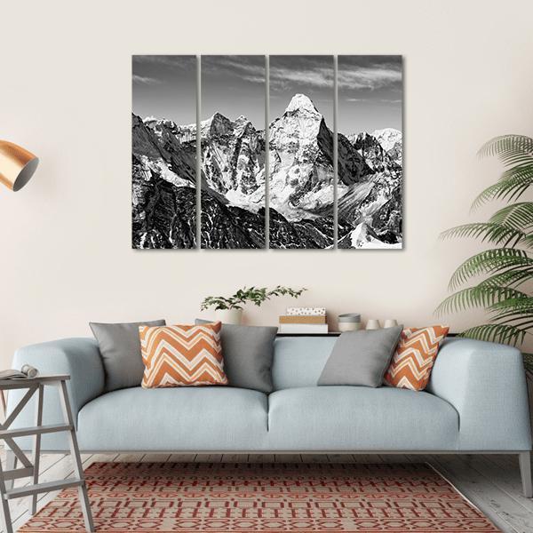 Black &amp; White Ama Dablam Canvas Wall Art-4 Horizontal-Gallery Wrap-34" x 24"-Tiaracle