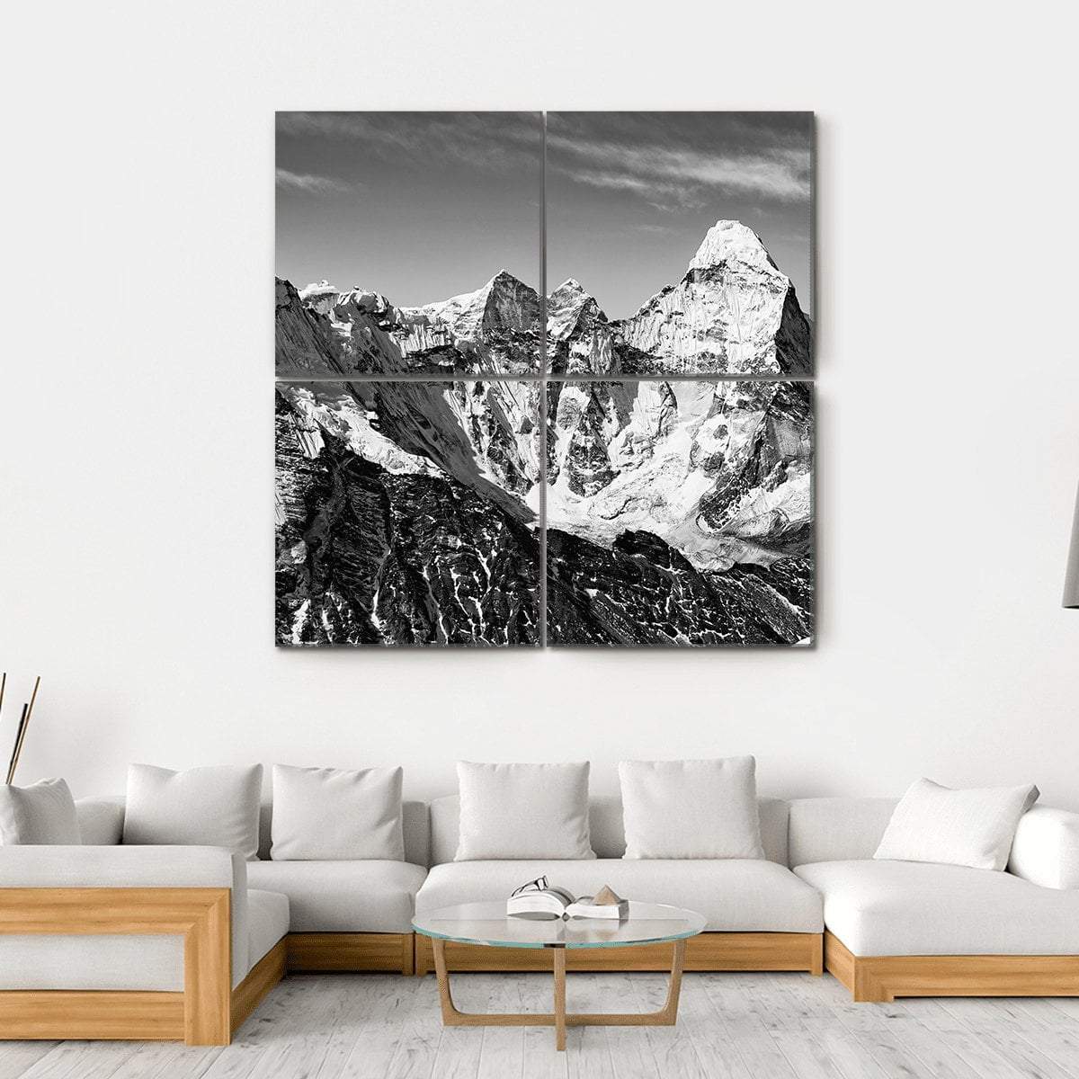 Black & White Ama Dablam Canvas Wall Art-4 Square-Gallery Wrap-17" x 17"-Tiaracle