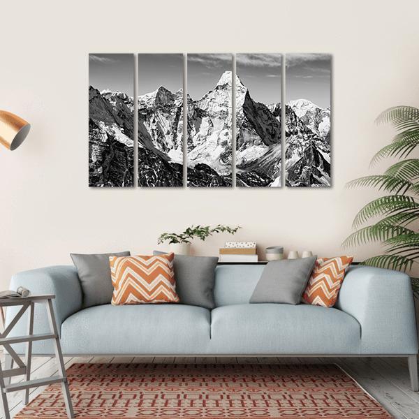 Black &amp; White Ama Dablam Canvas Wall Art-5 Horizontal-Gallery Wrap-22" x 12"-Tiaracle