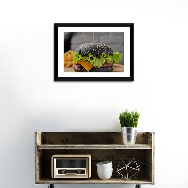 Black Burger Canvas Wall Art-1 Piece-Framed Print-20" x 16"-Tiaracle