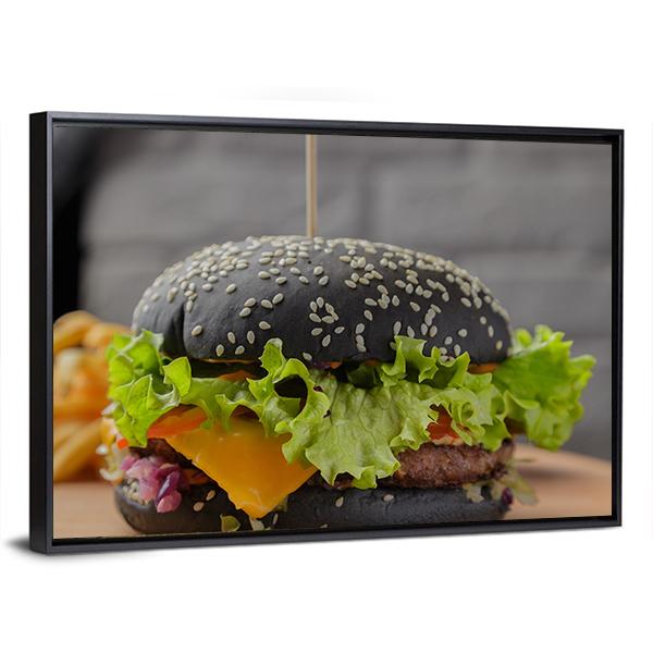 Black Burger Canvas Wall Art-3 Horizontal-Gallery Wrap-25" x 16"-Tiaracle