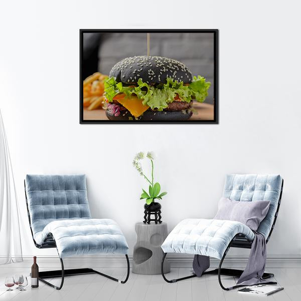 Black Burger Canvas Wall Art-3 Horizontal-Gallery Wrap-25" x 16"-Tiaracle