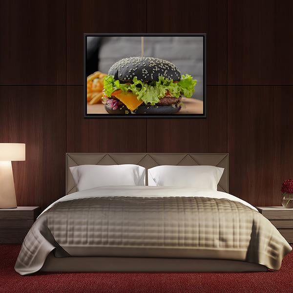 Black Burger Canvas Wall Art-3 Horizontal-Gallery Wrap-25" x 16"-Tiaracle