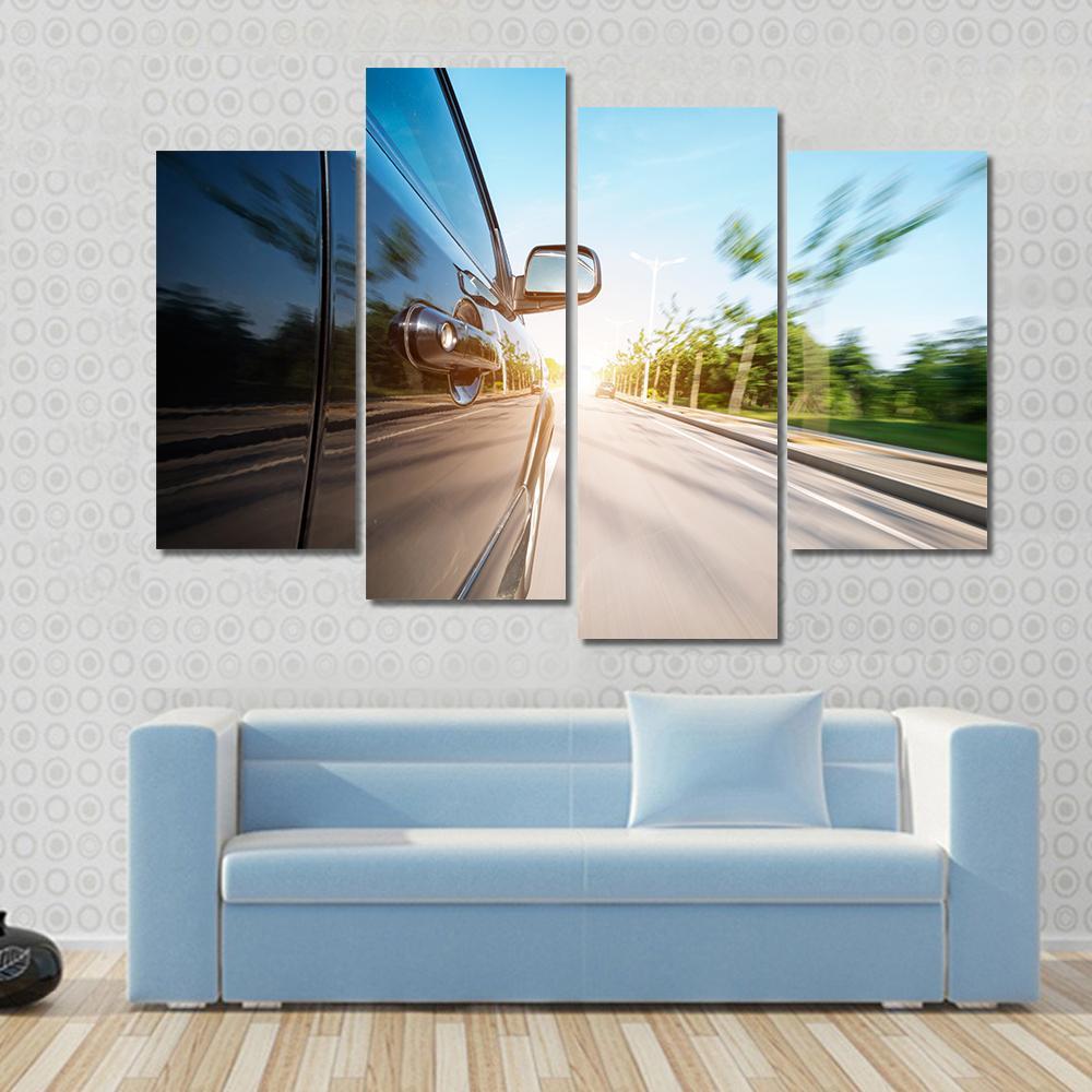 Black Car With Blur Motion Canvas Wall Art-4 Pop-Gallery Wrap-50" x 32"-Tiaracle