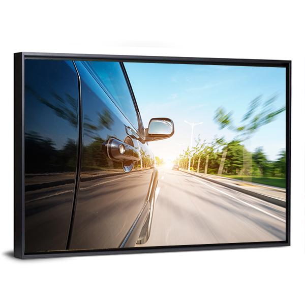 Black Car With Blur Motion Canvas Wall Art-3 Horizontal-Gallery Wrap-25" x 16"-Tiaracle
