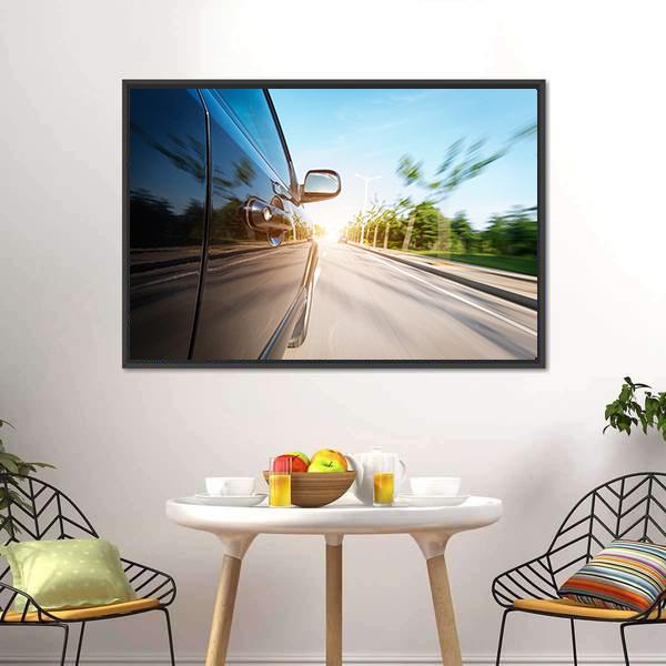 Black Car With Blur Motion Canvas Wall Art-3 Horizontal-Gallery Wrap-25" x 16"-Tiaracle