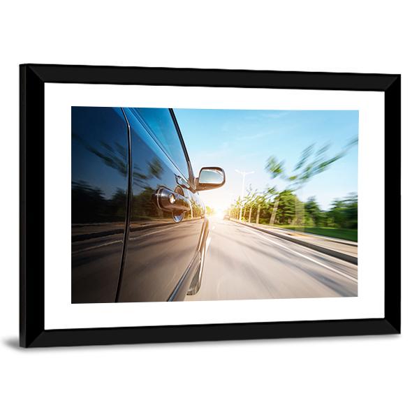Black Car With Blur Motion Canvas Wall Art-3 Horizontal-Gallery Wrap-25" x 16"-Tiaracle