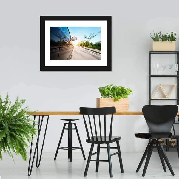 Black Car With Blur Motion Canvas Wall Art-3 Horizontal-Gallery Wrap-25" x 16"-Tiaracle