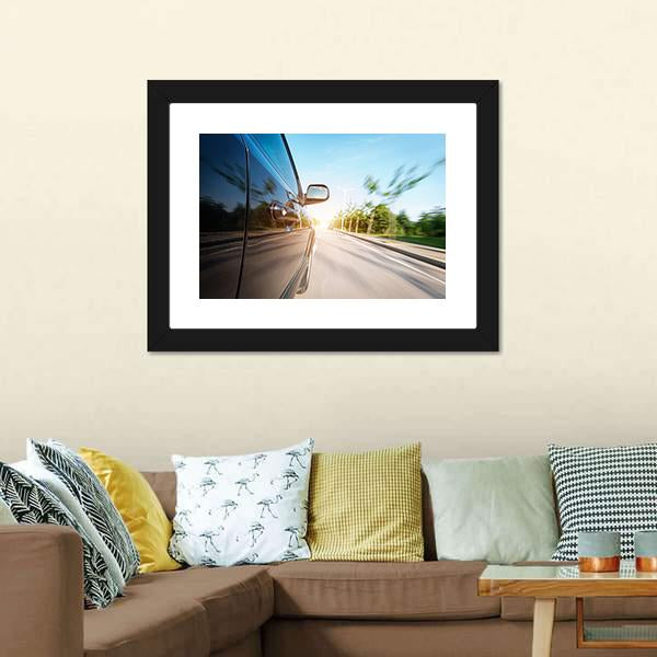 Black Car With Blur Motion Canvas Wall Art-3 Horizontal-Gallery Wrap-25" x 16"-Tiaracle