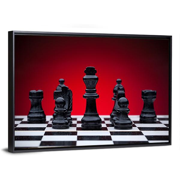 Black Chess Pieces Canvas Wall Art-3 Horizontal-Gallery Wrap-25&quot; x 16&quot;-Tiaracle