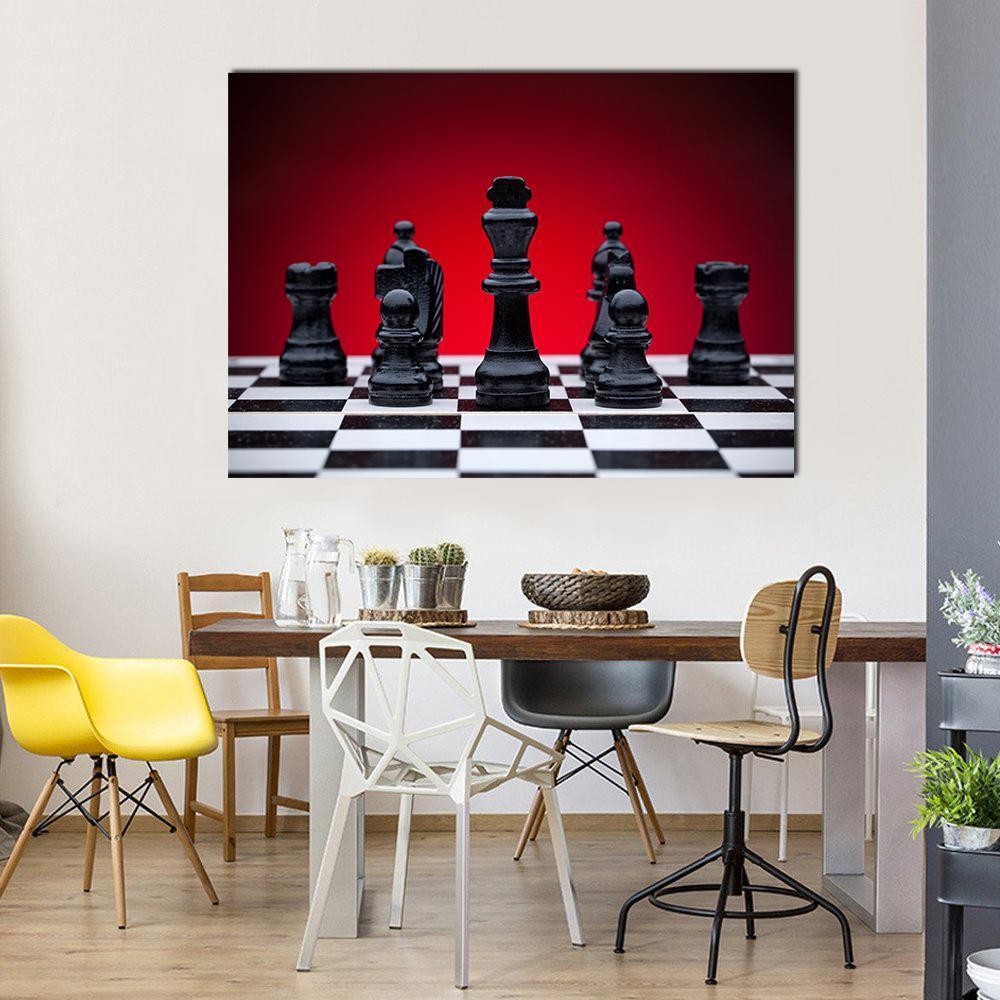 Black Chess Pieces Canvas Wall Art-1 Piece-Gallery Wrap-48" x 32"-Tiaracle