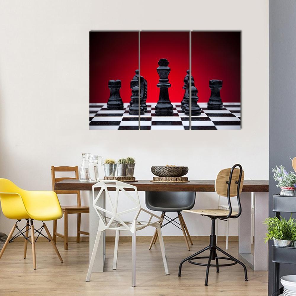 Black Chess Pieces Canvas Wall Art-3 Horizontal-Gallery Wrap-37&quot; x 24&quot;-Tiaracle
