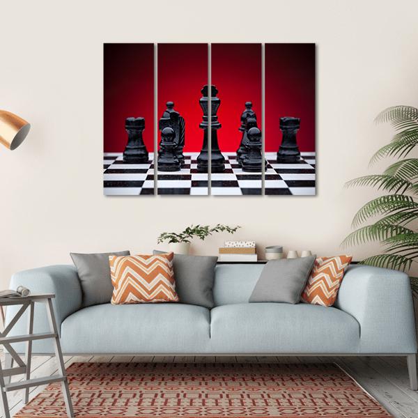 Black Chess Pieces Canvas Wall Art-4 Horizontal-Gallery Wrap-34" x 24"-Tiaracle