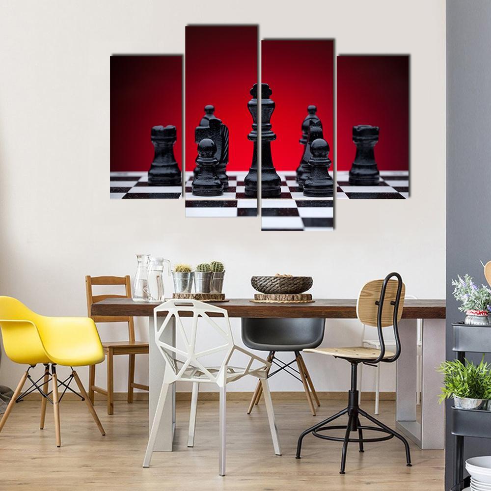 Black Chess Pieces Canvas Wall Art-4 Pop-Gallery Wrap-50&quot; x 32&quot;-Tiaracle