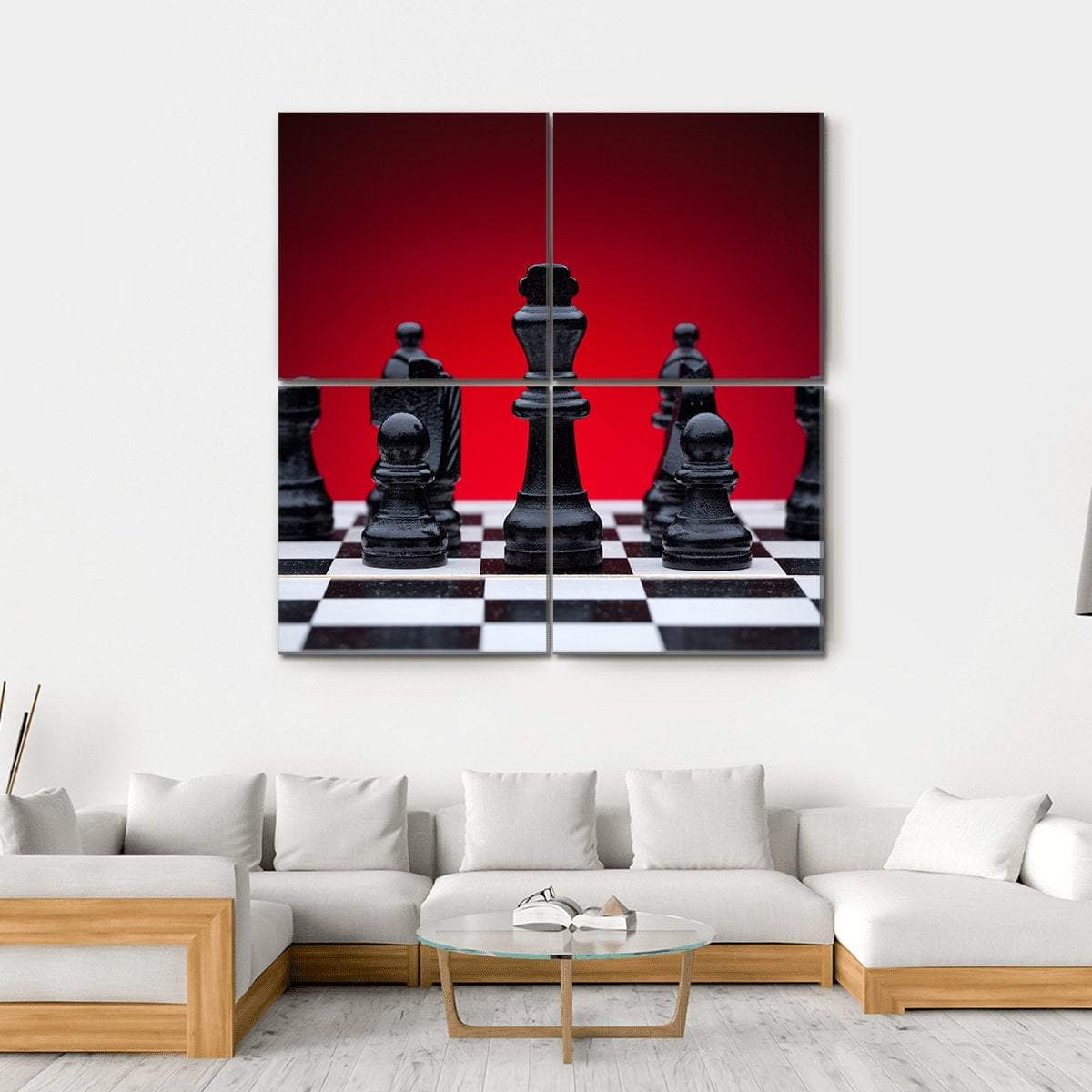 Black Chess Pieces Canvas Wall Art-4 Square-Gallery Wrap-17" x 17"-Tiaracle