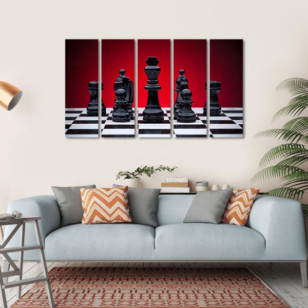 Black Chess Pieces Canvas Wall Art-5 Horizontal-Gallery Wrap-22" x 12"-Tiaracle