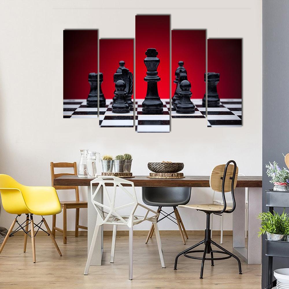 Black Chess Pieces Canvas Wall Art-5 Pop-Gallery Wrap-47&quot; x 32&quot;-Tiaracle