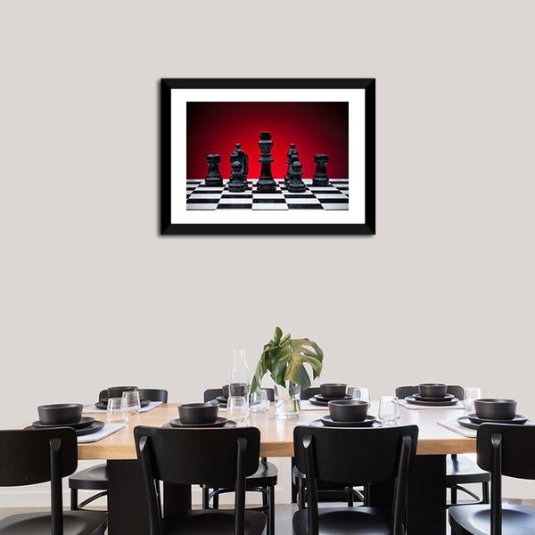 Black Chess Pieces Canvas Wall Art-5 Horizontal-Gallery Wrap-22" x 12"-Tiaracle